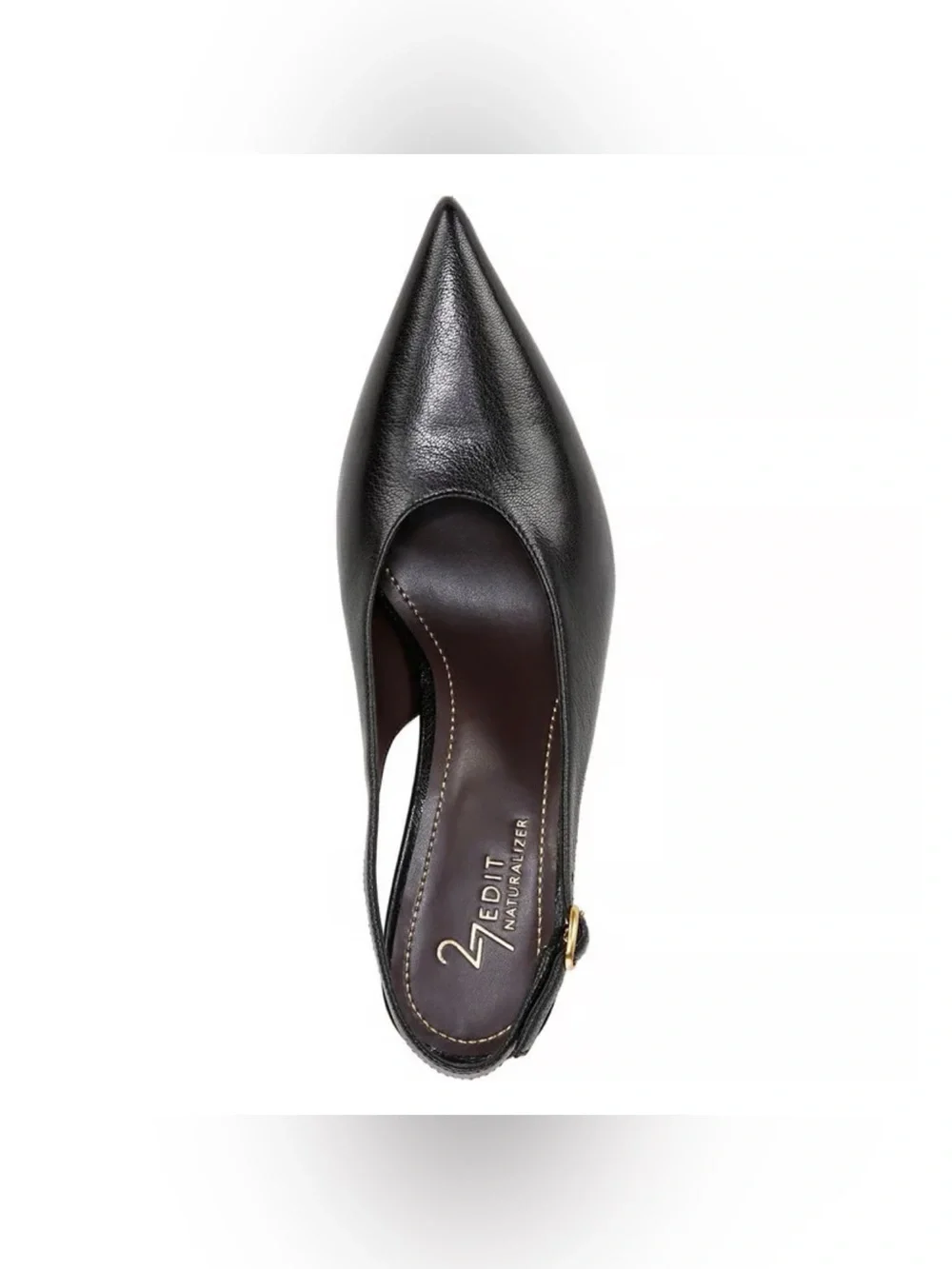 27 EDIT Black Pointed Slingback Mid Block Heels